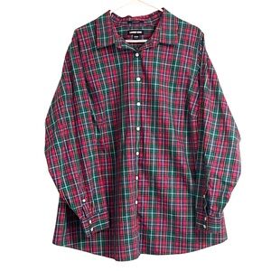 Lands’ End No Iron Supima Cotton Plaid Button Up Shirt Women’s Size 24W EUC
